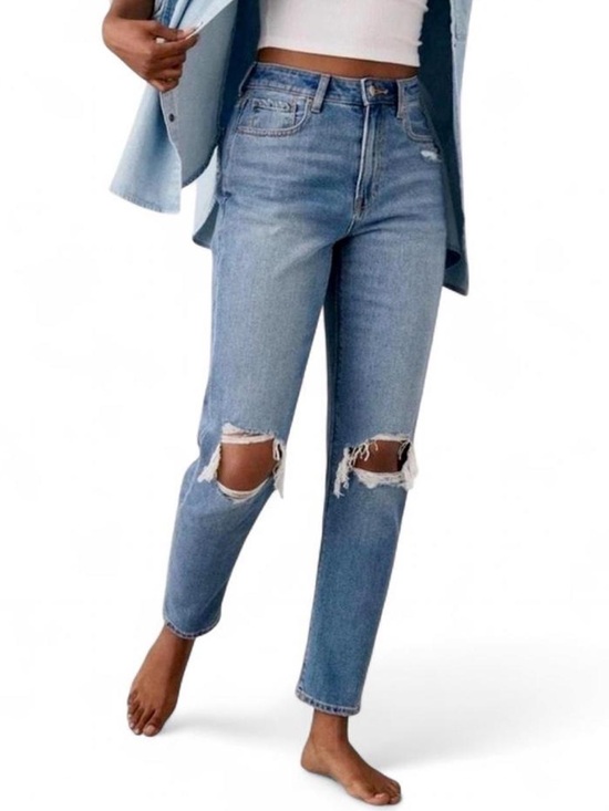 American Eagle Outfitters Denim - American Eagle Mom Jeans Distressed Hi-Waisted Cropped Comfort Stretch SZ 18 L